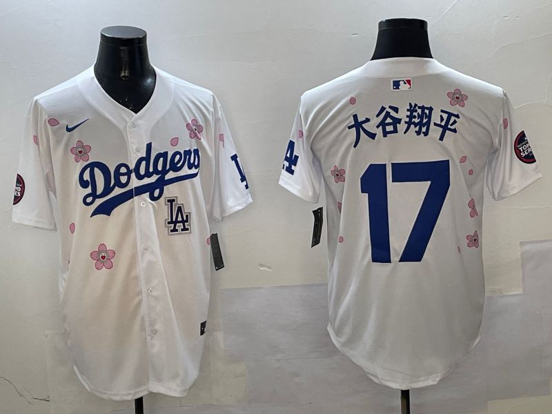 Men Los Angeles Dodgers #17 Ohtani White Sakura Edition 2025 Nike MLB Jersey style 3206->los angeles dodgers->MLB Jersey